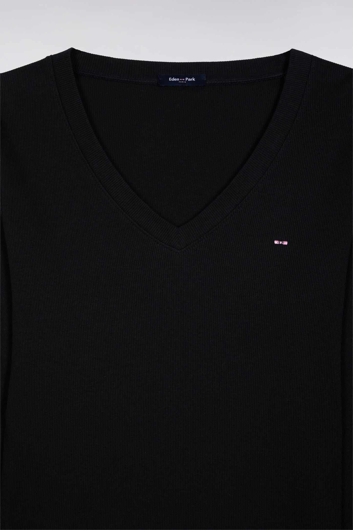 Long-sleeved T-shirt in black ribbed Pima cotton, slim fit