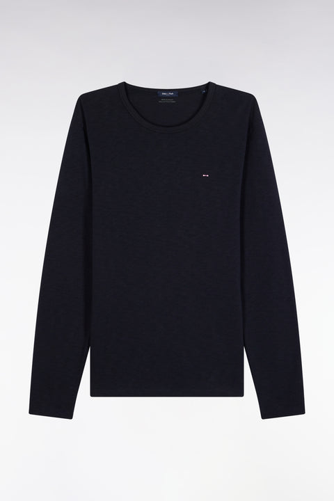 Long-sleeved T-shirt in navy slub cotton - Image 2
