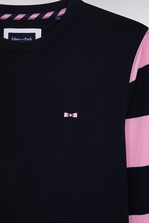 Long-sleeved black cotton T-shirt with pink striped sleeves - A SHOOTER - Image 2