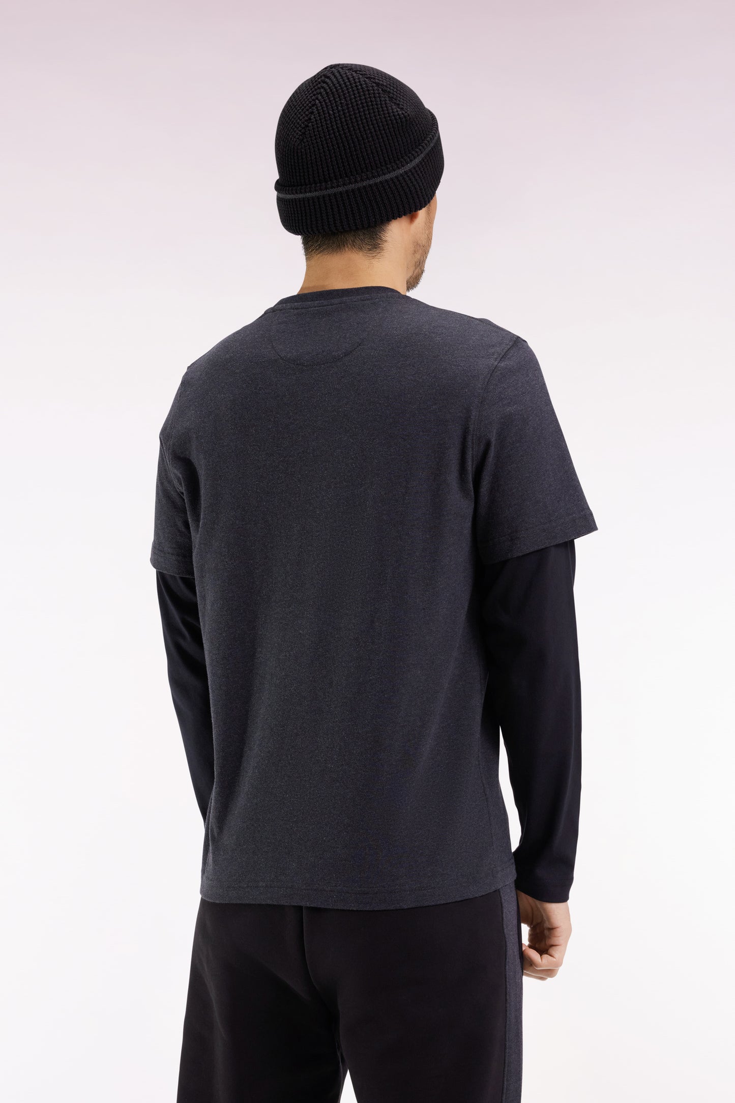 Long-sleeved T-shirt in grey cotton with overlay effect