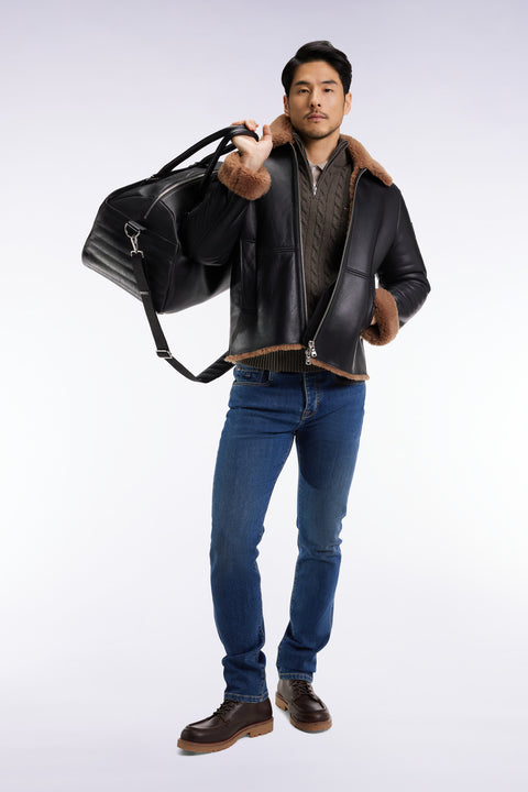 Black woolly jacket with brown collar - Image 3