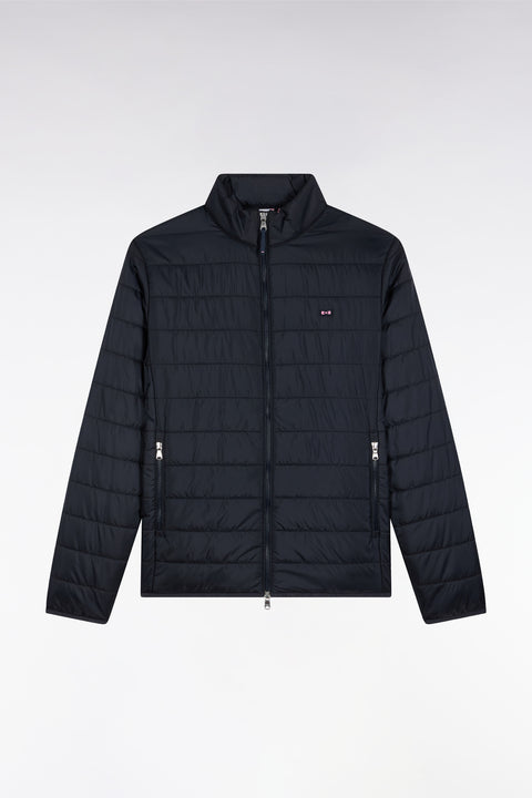 Navy quilted nylon down jacket with stand-up collar - Image 2