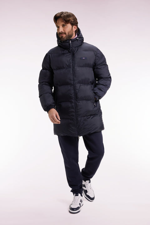 Long down jacket in navy quilted nylon - Image 1