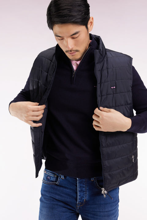 Sleeveless down jacket in navy quilted nylon - Image 1