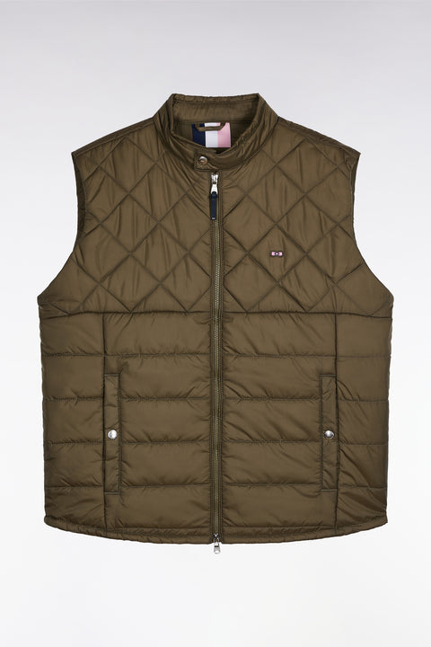 Sleeveless biker-collar jacket in khaki quilted nylon - Image 2