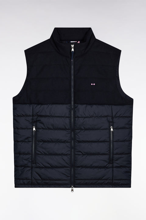 Two-material sleeveless down jacket in nylon and navy flannel - Image 2