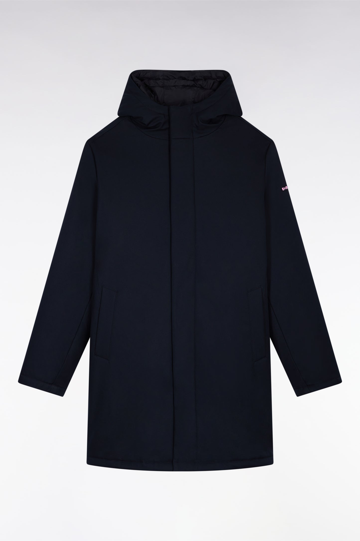 Long 2-in-1 parka in black nylon with integrated hood
