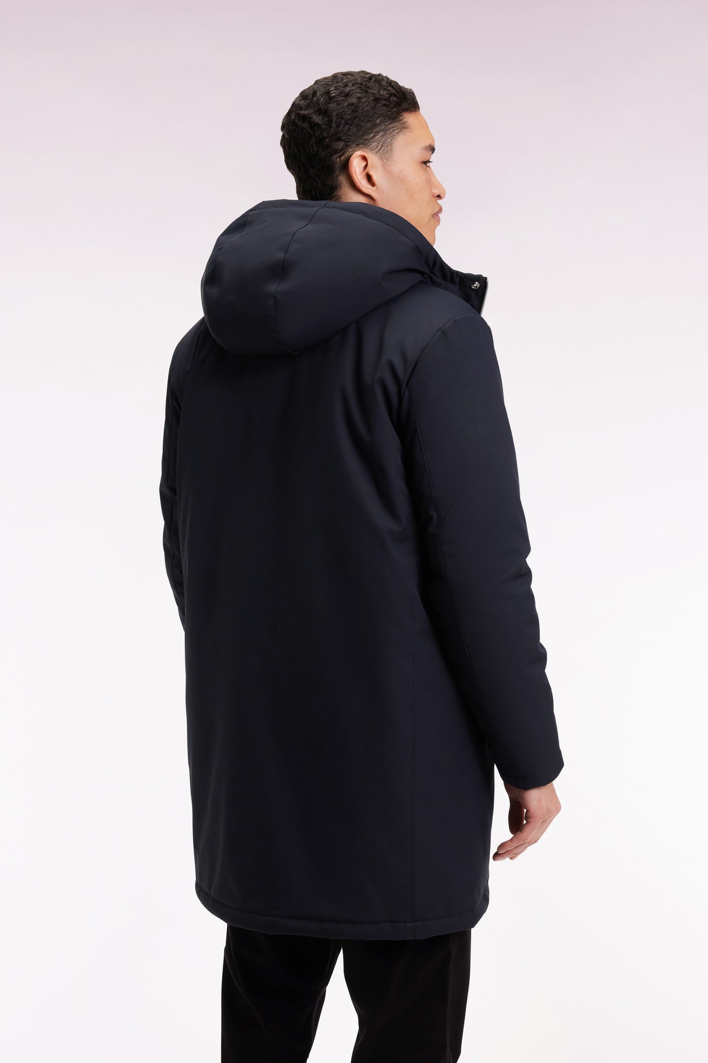 Long 2-in-1 parka in black nylon with integrated hood