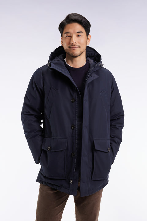 Parka courte en nylon marine à poches plaquées - Image 1