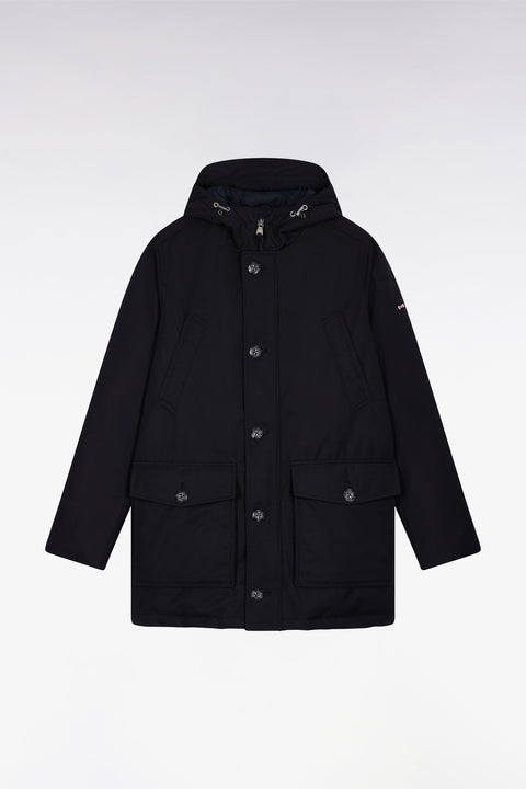 Parka courte en nylon noir à poches plaquées - Image 2