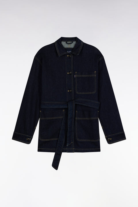 Belted overshirt in raw stretch denim Oversized cut - Image 2