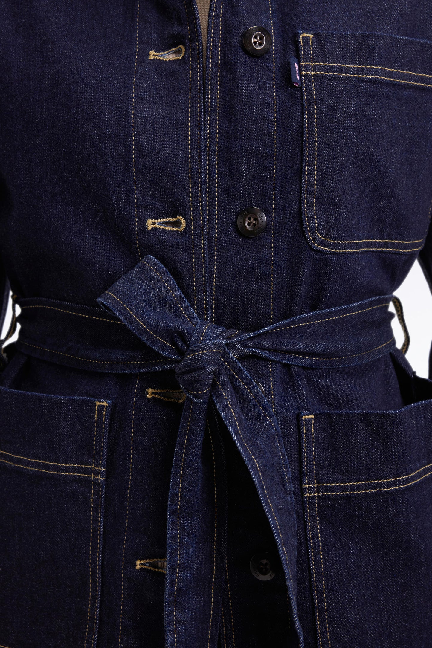 Belted overshirt in raw stretch denim Oversized cut