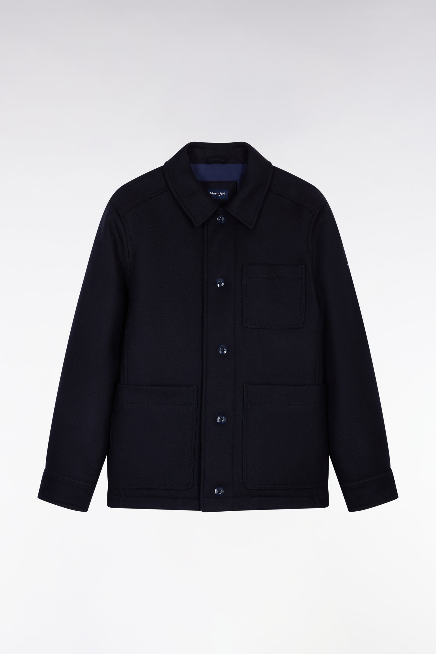 Navy wool twill overshirt with patch pockets