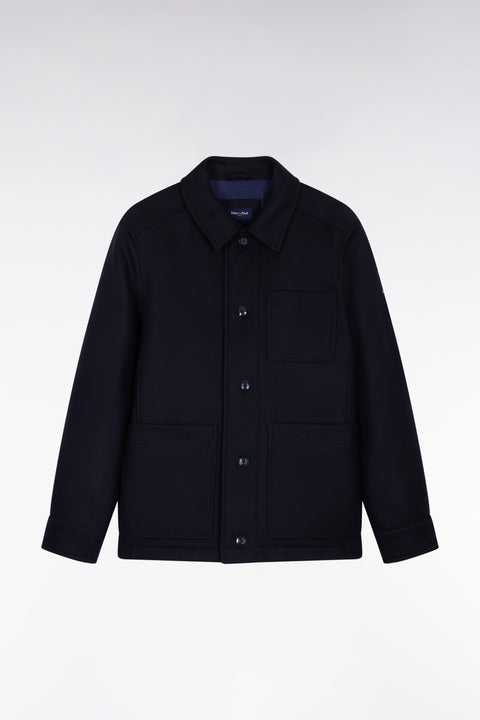 Navy wool twill overshirt with patch pockets - Image 2