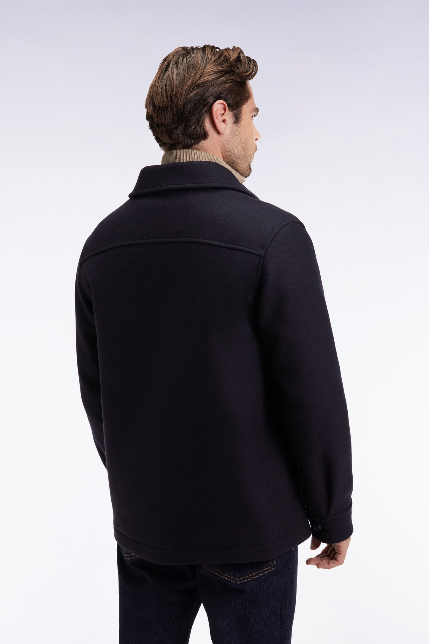 Navy wool twill overshirt with patch pockets