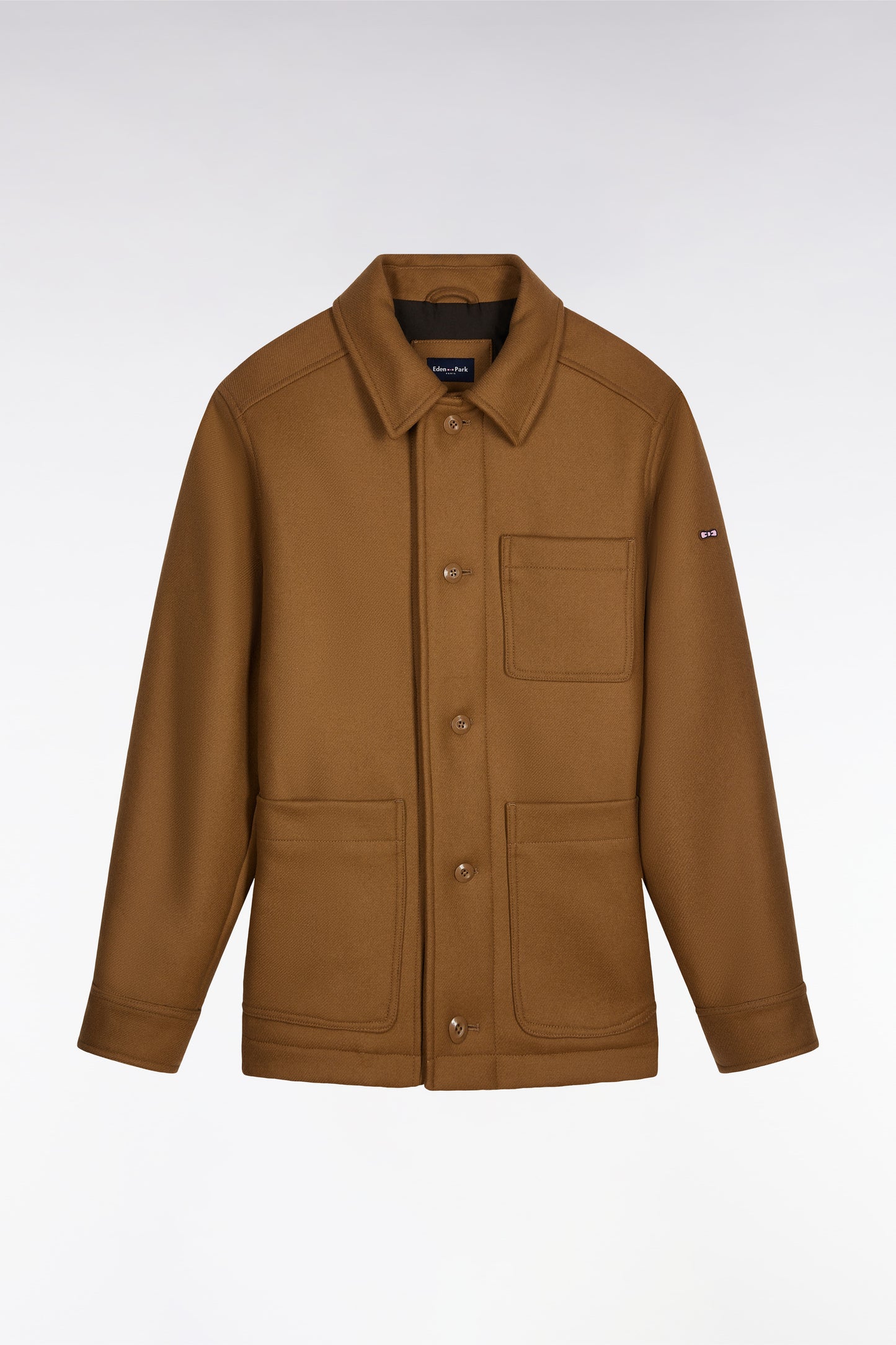 Surchemise zippée en twill de laine camel à poches plaquées