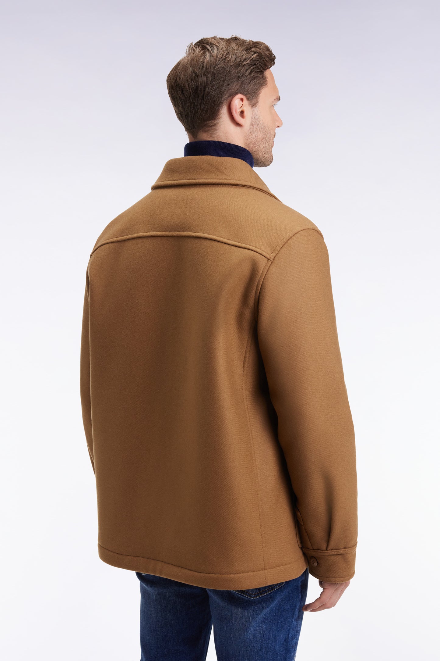 Surchemise zippée en twill de laine camel à poches plaquées