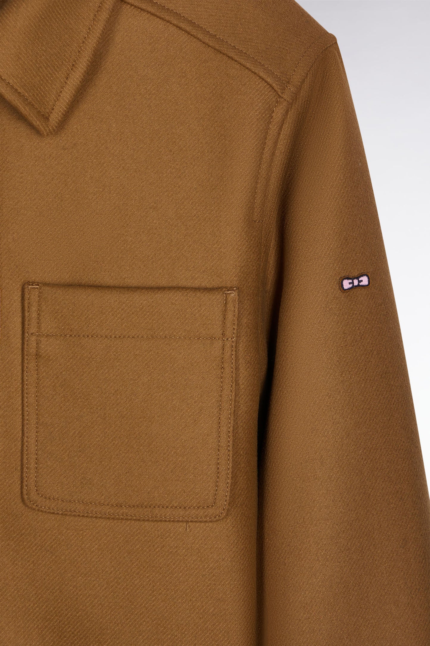 Camel wool twill overshirt with patch pockets