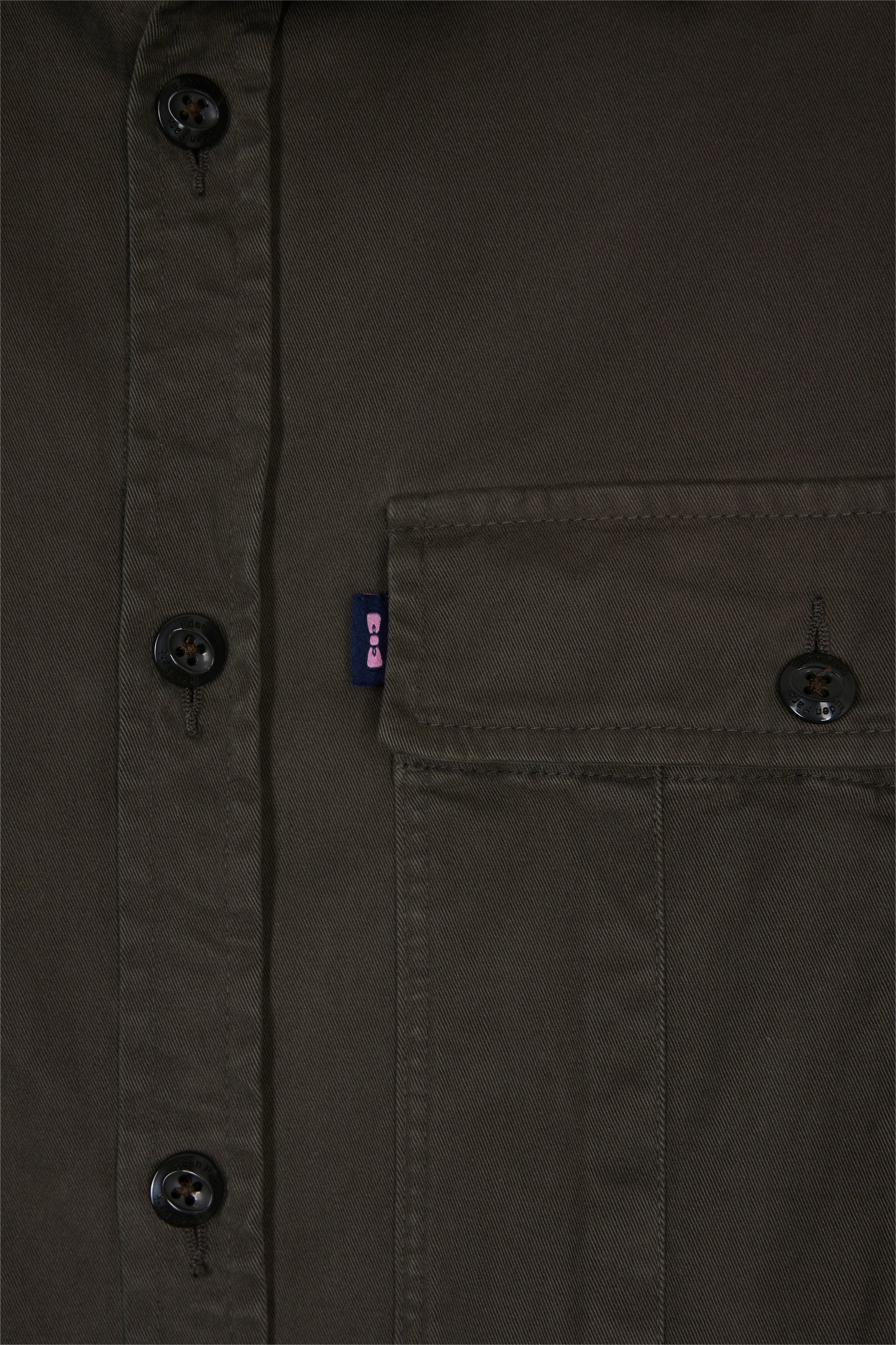 Khaki stretch cotton twill overshirt with patch pockets