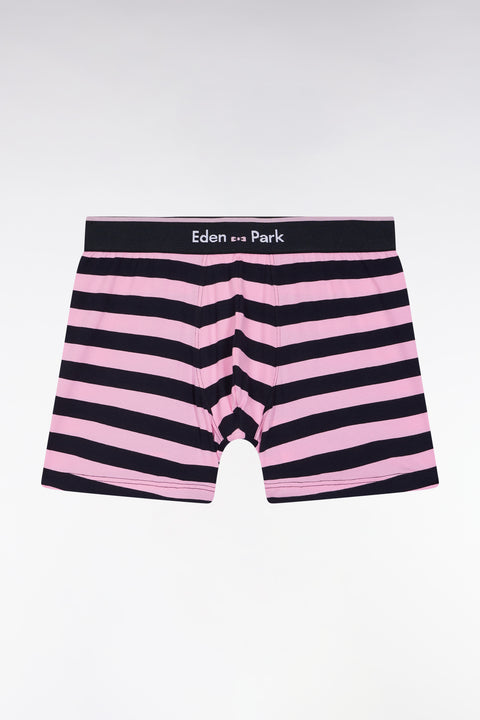 Navy and pink striped cotton jersey boxer shorts - Image 1