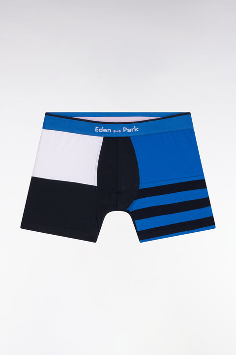 Blue colorblock cotton jersey boxer shorts - Image 1