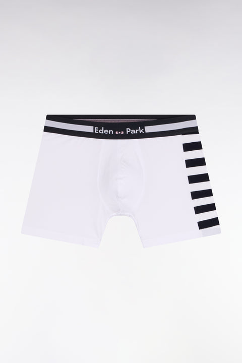 Set of two boxer shorts in stretch cotton jersey with white and navy stripes - Image 1