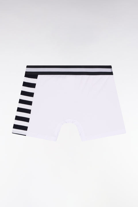 Set of two boxer shorts in stretch cotton jersey with white and navy stripes - Image 2