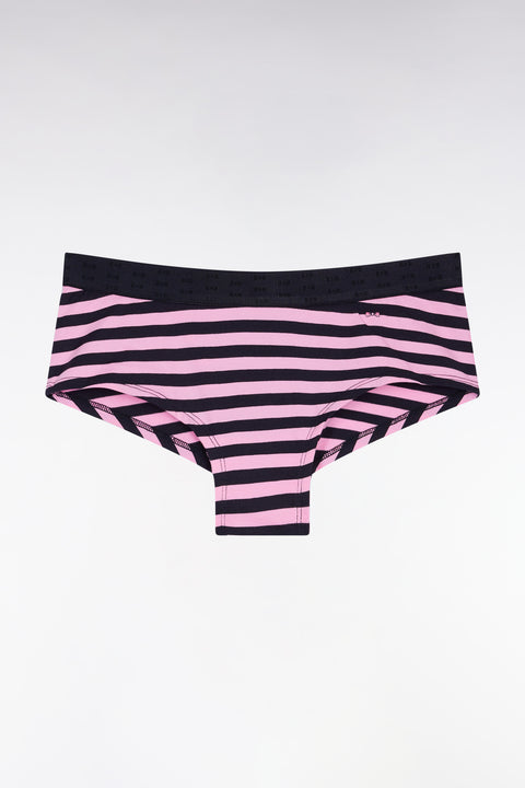Navy and pink striped stretch jersey shorty briefs - Image 1