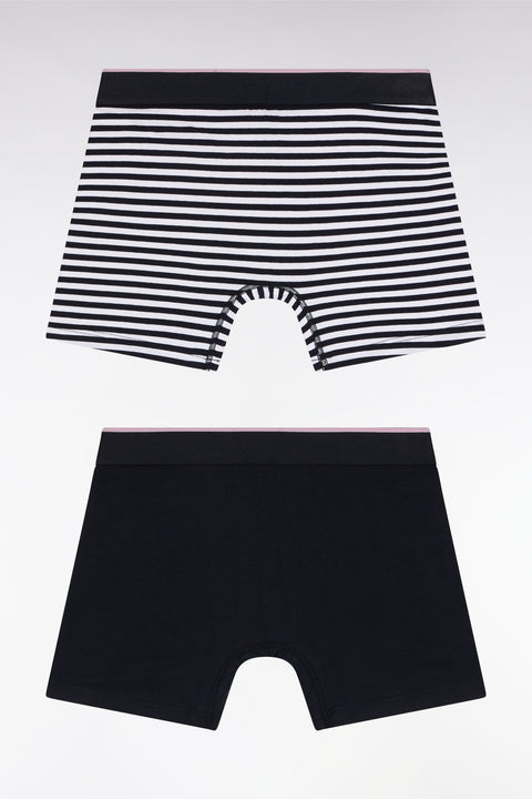 Set of two navy and striped stretch cotton jersey boxer shorts - Image 2