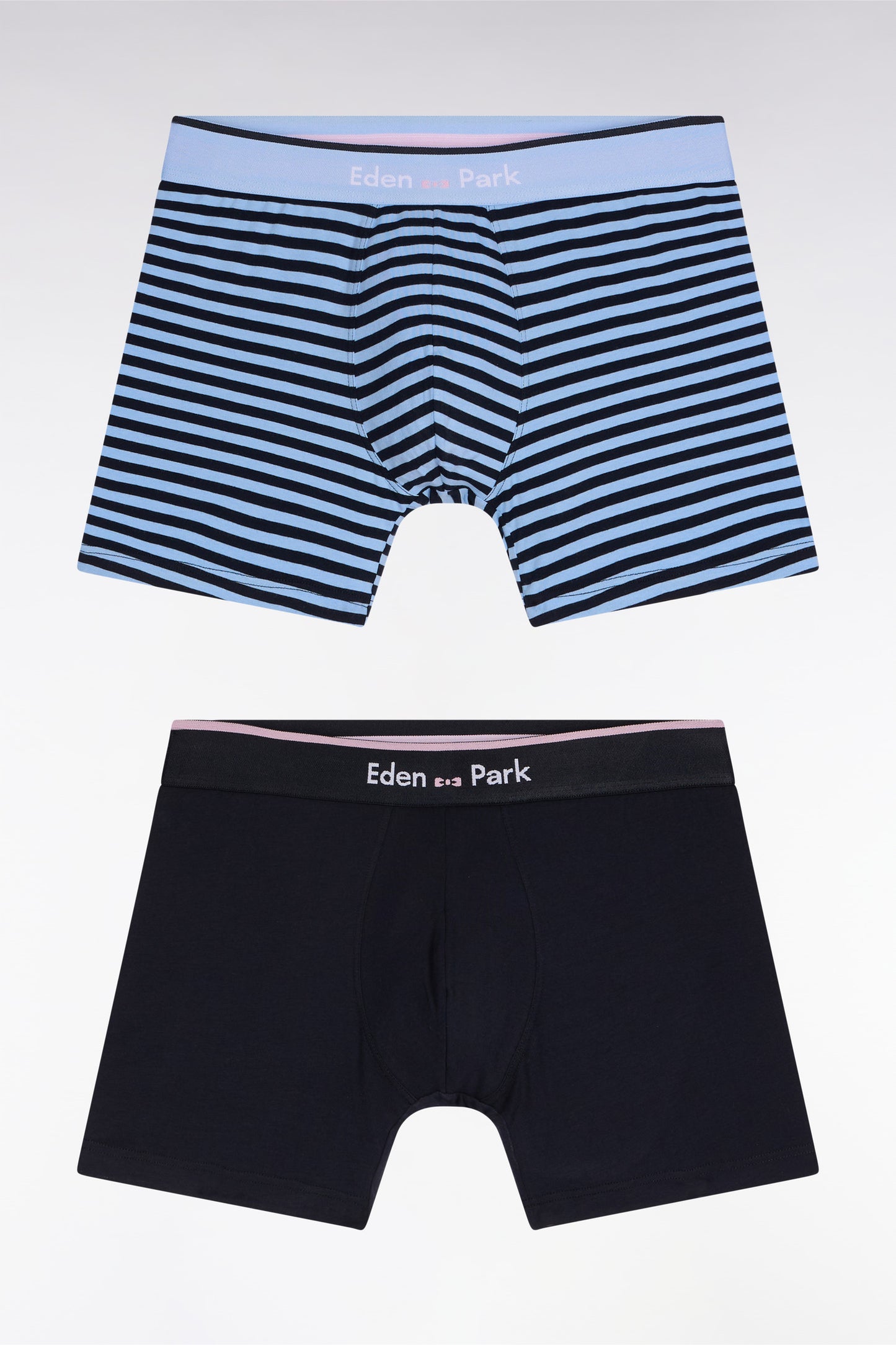 Set of two navy and sky stretch cotton jersey boxer shorts