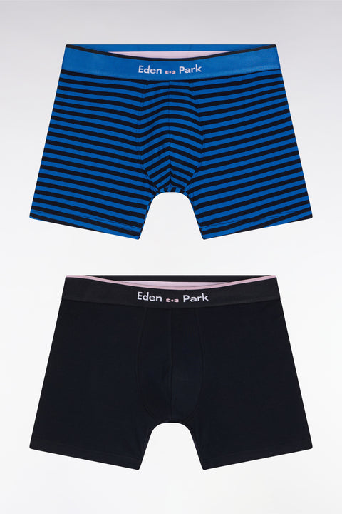 Set of two boxer shorts in navy and blue stretch cotton jersey - Image 1