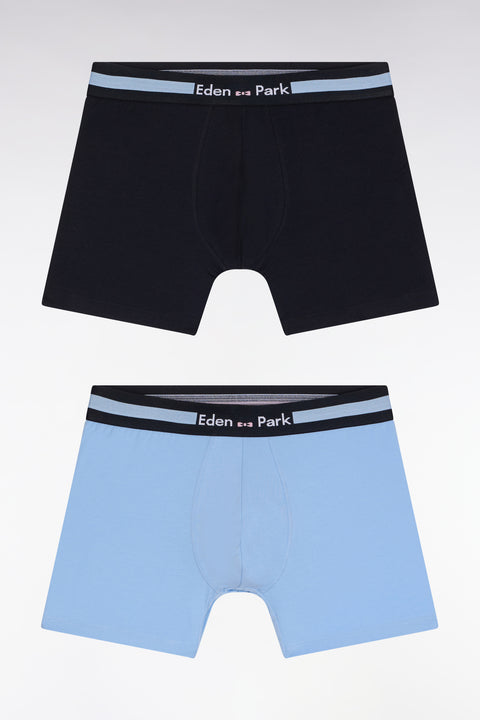 Set of two navy and sky stretch cotton jersey boxer shorts - Image 1