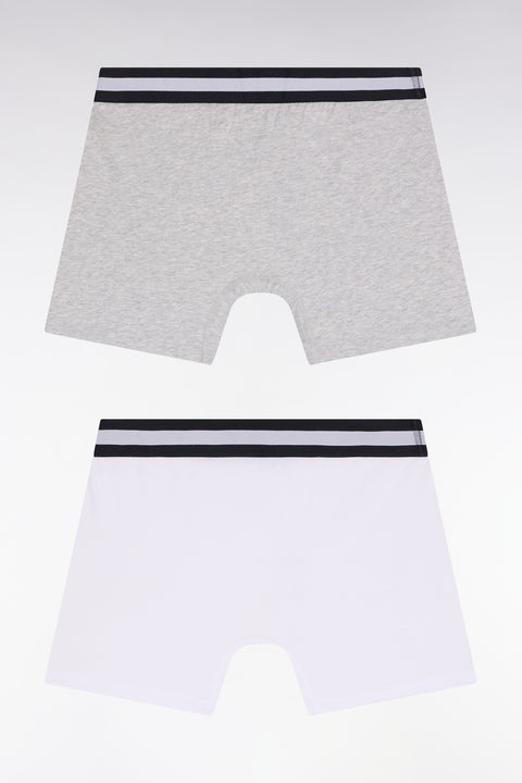 Set of two boxer shorts in white and grey stretch cotton jersey - Image 2