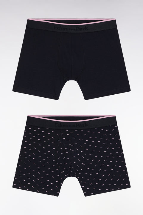 Set of two boxer shorts in plain stretch cotton jersey with navy micropatterns - Image 1