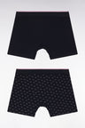 Set of two boxer shorts in plain stretch cotton jersey with navy micropatterns