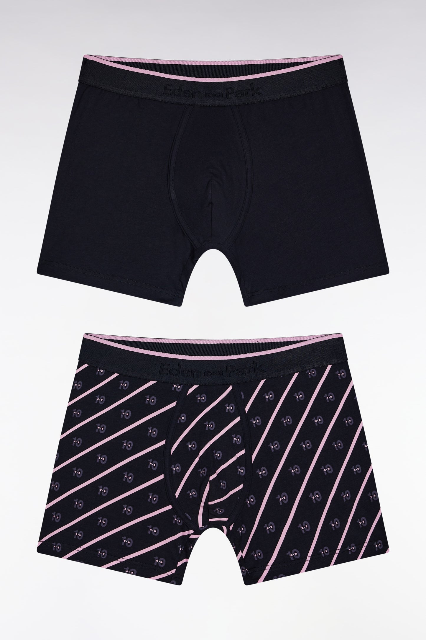 Set of two boxer shorts in plain stretch cotton jersey with navy micropatterns