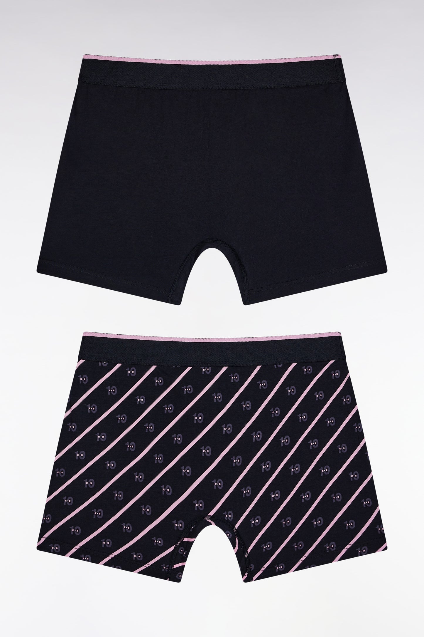 Set of two boxer shorts in plain stretch cotton jersey with navy micropatterns