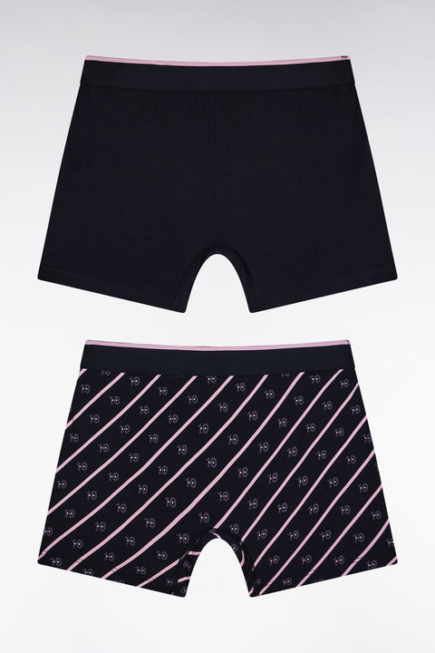 Set of two boxer shorts in plain stretch cotton jersey with navy micropatterns - Image 2