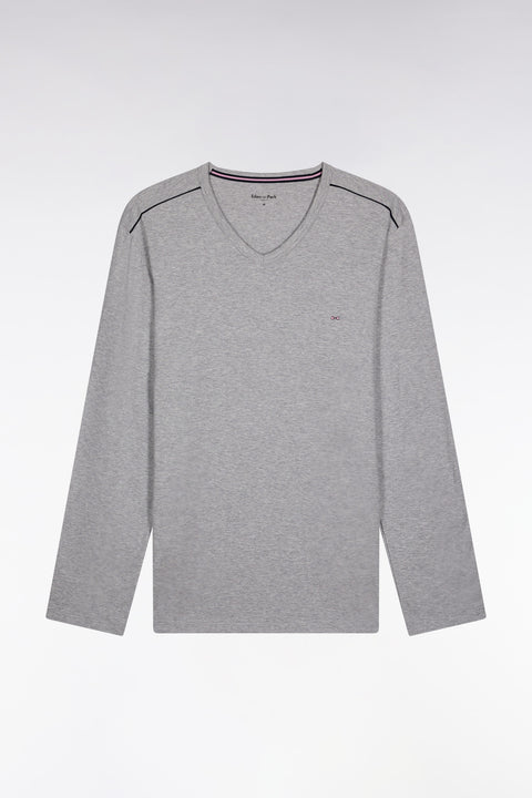 Long pyjamas in plain black and grey cotton jersey with black piping - Image 1