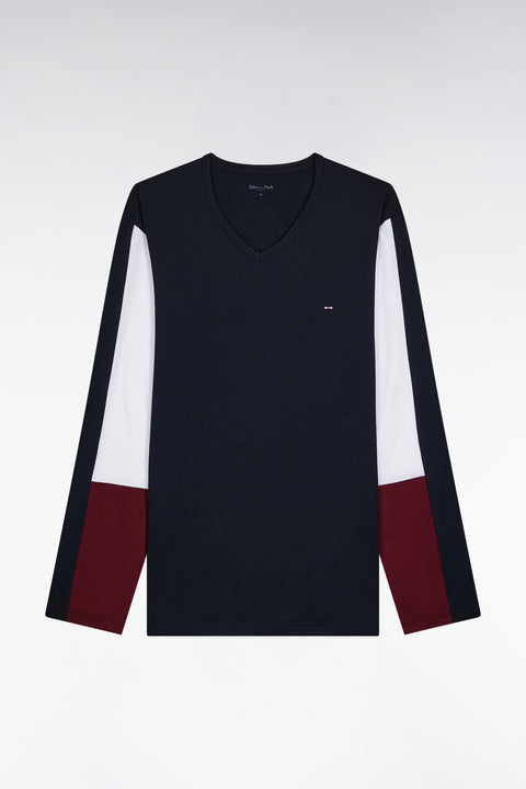 Long pyjamas in burgundy colorblock cotton jersey - Image 1