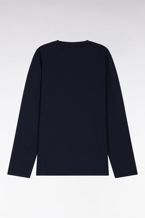 Long pyjamas in navy cotton jersey with pink patterned pants - Image 3