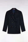 Slim-fit navy striped flannel double-breasted blazer jacket