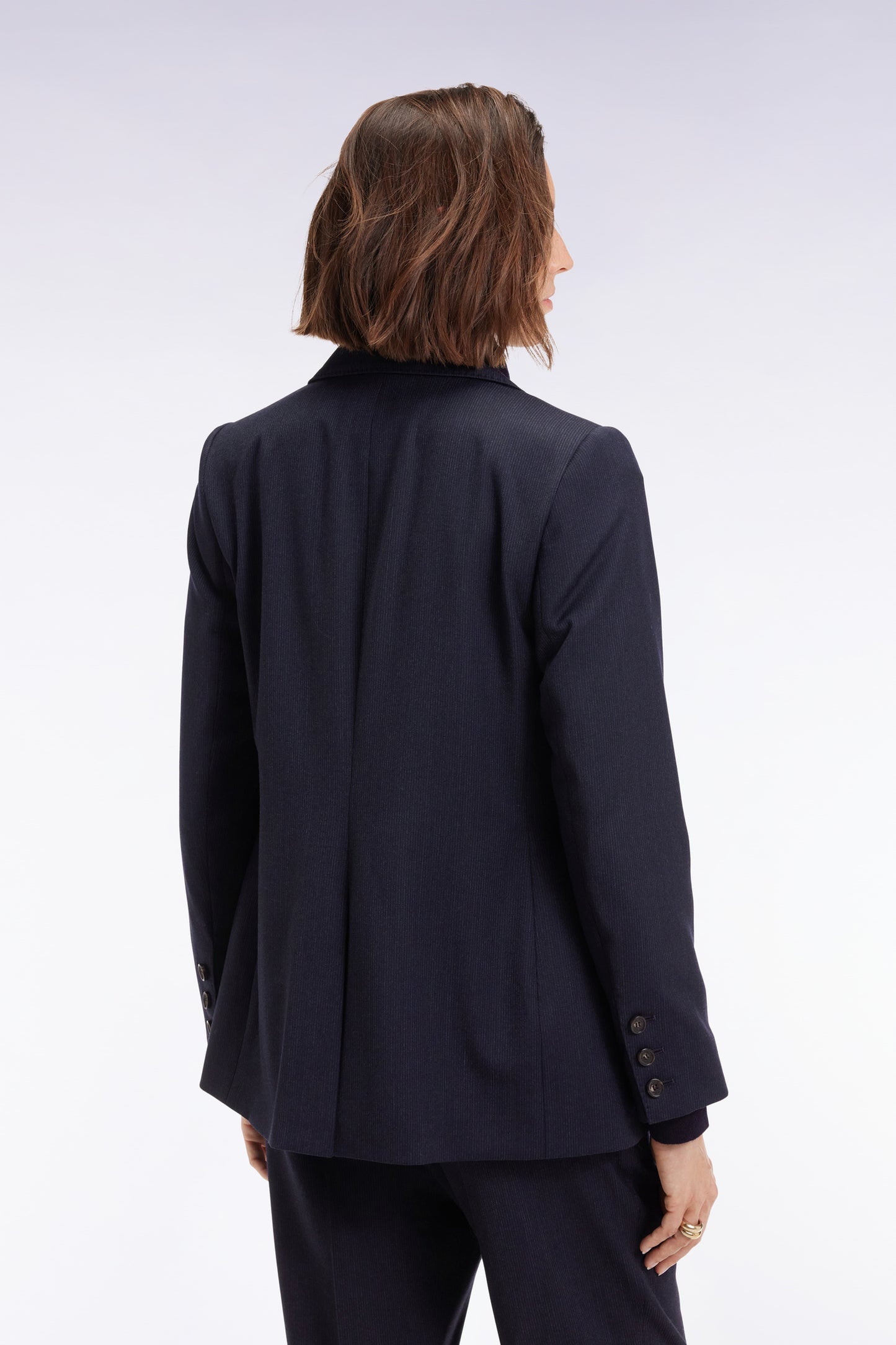 Slim-fit navy striped flannel double-breasted blazer jacket