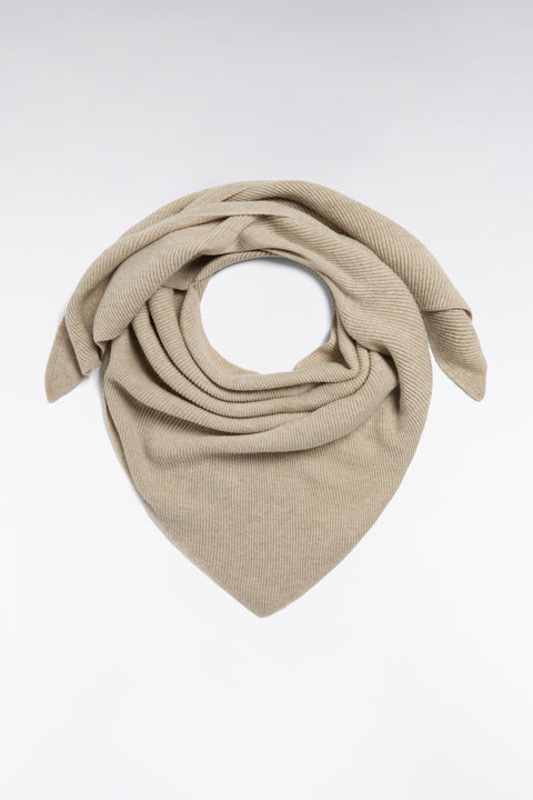 Écharpe triangle en laine vierge et cachemire beige - Image 1
