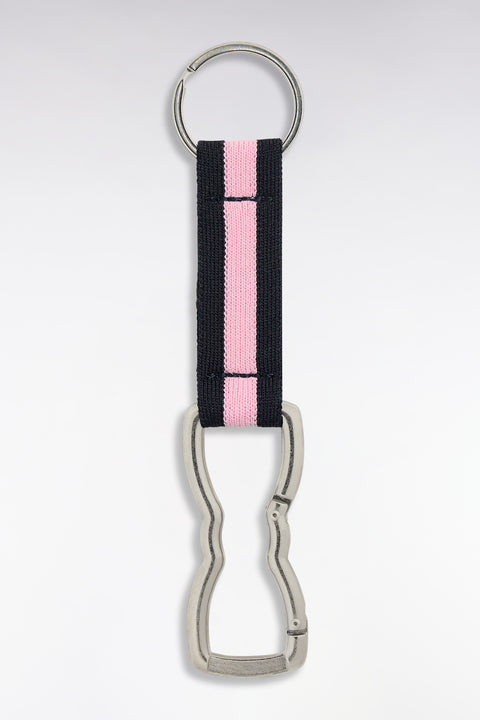Porte-clés mousqueton nœud papillon ruban marine et rose - Image 2