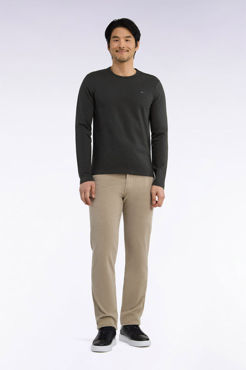 Pantalon 5 poches en velours côtelé beige coupe regular - Image 3