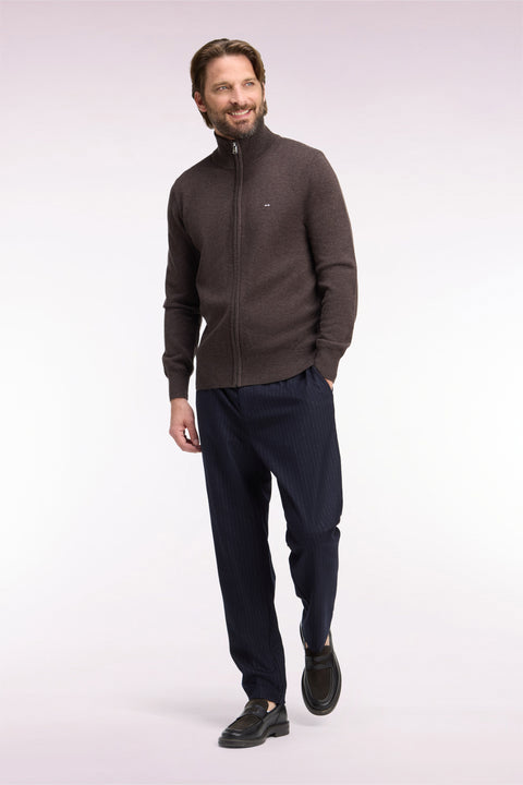 Navy striped flannel-style elasticated waist pants - Image 1