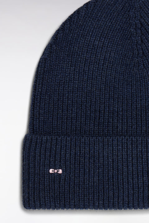Bonnet côtelé en laine et coton bleu - Image 2