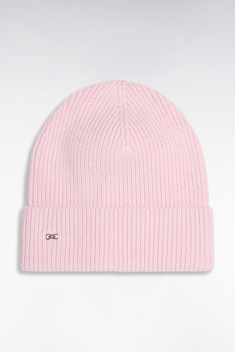 Bonnet côtelé en laine et coton rose - Image 1