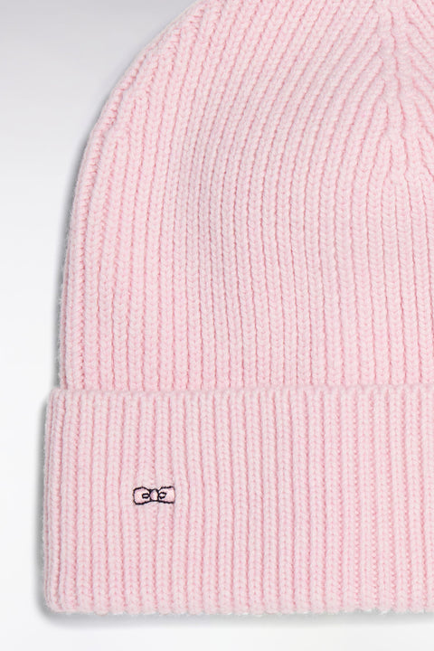 Bonnet côtelé en laine et coton rose - Image 2